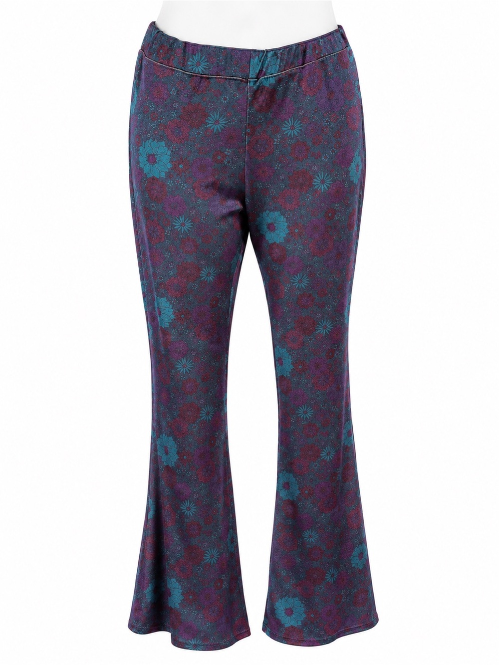 Free People Floral Boot Cut Pants in Teal & Plum